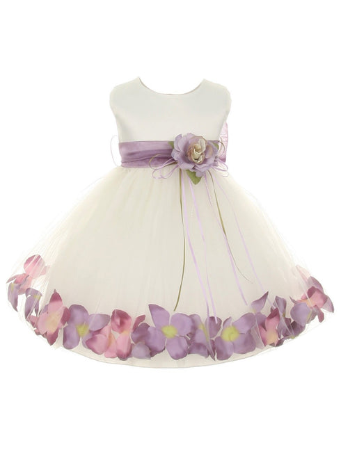 Baby Girls Ivory Multi Color Satin Floating Petals Sash Flower Girl Dress 6-24M - SophiasStyle.com